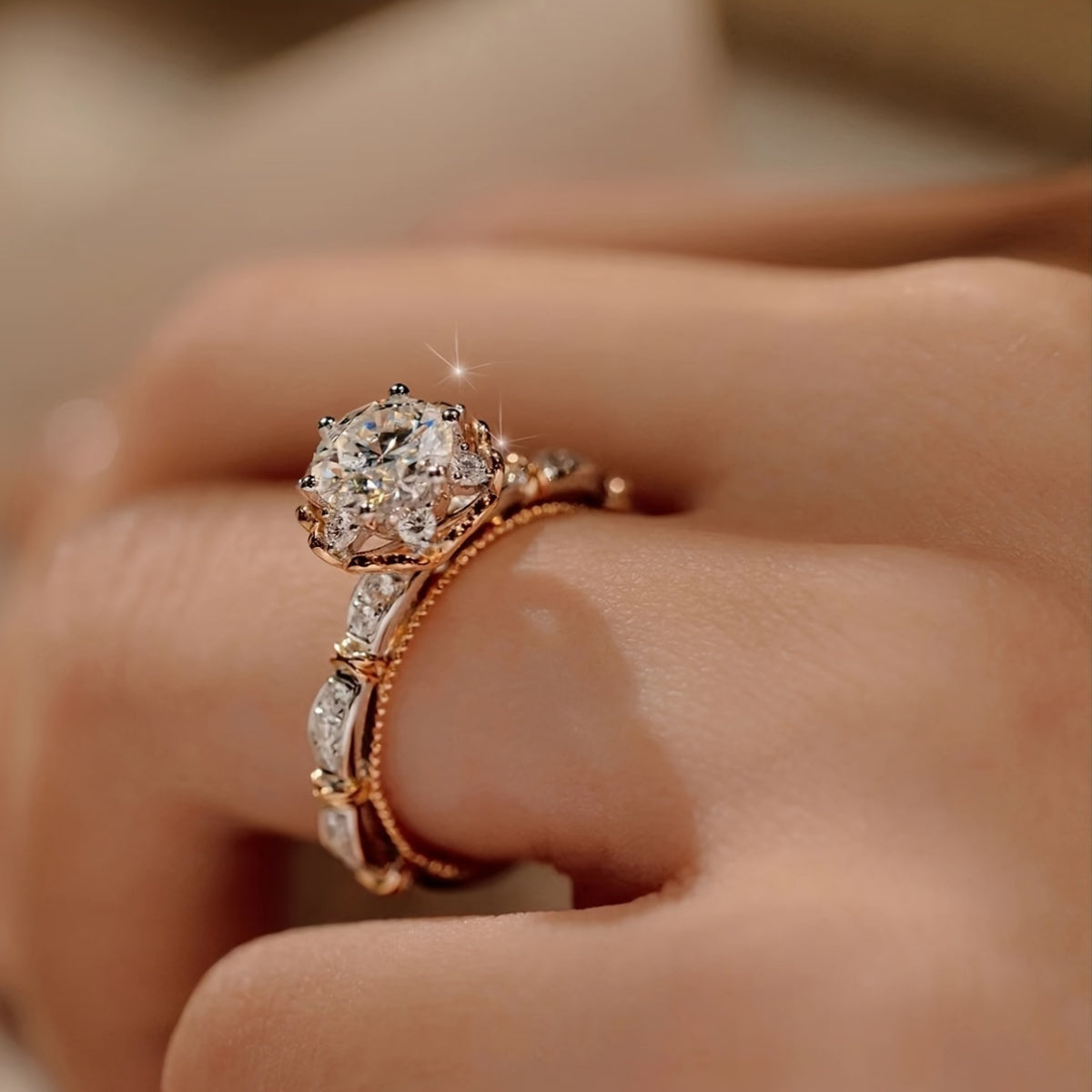 Women’s Adjustable Open Ring with Rhinestone Mosaic 1 Carat Copper Jewelry