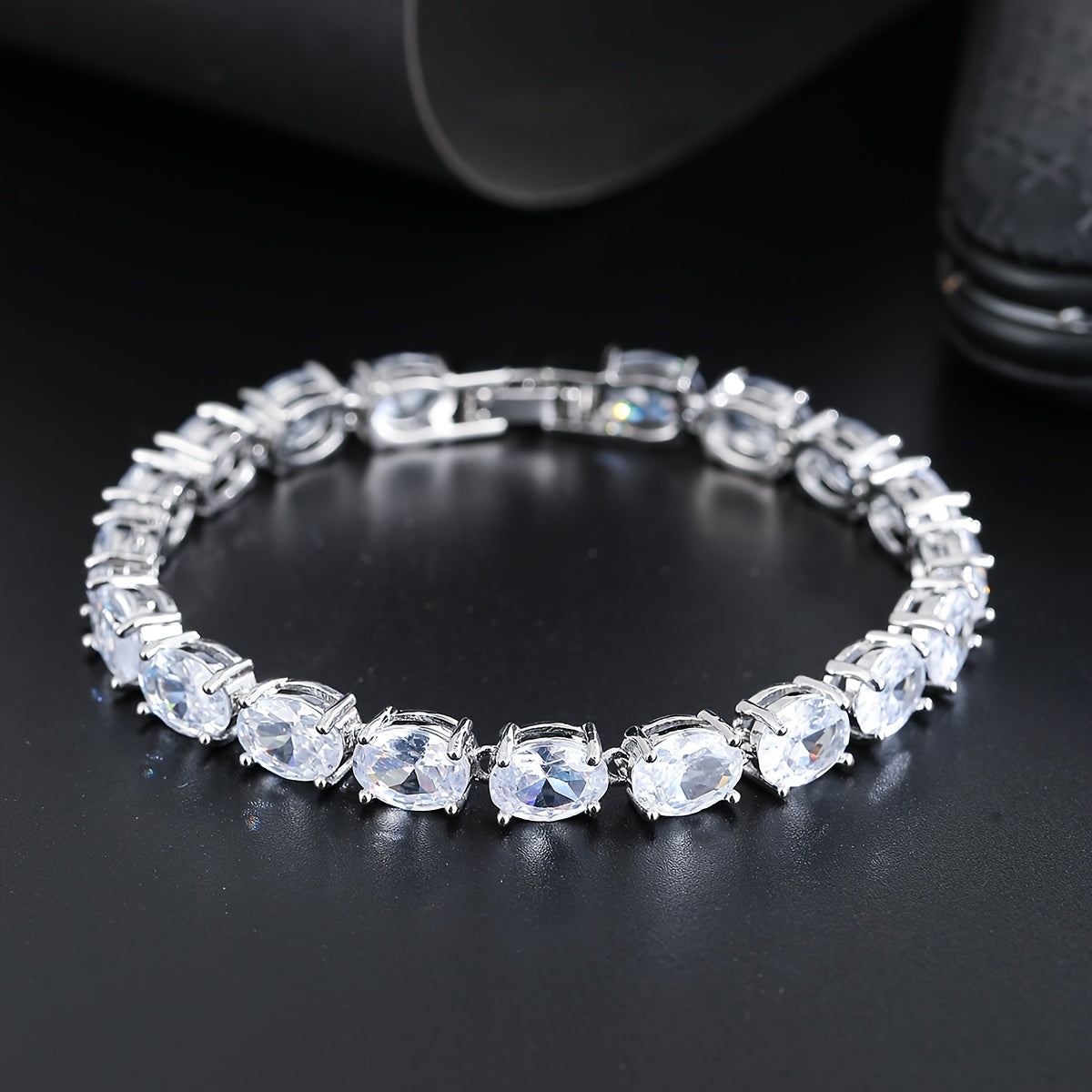 Zirconia Tennis Bracelet with Egg-Shaped Design Silver Jewelry for Women