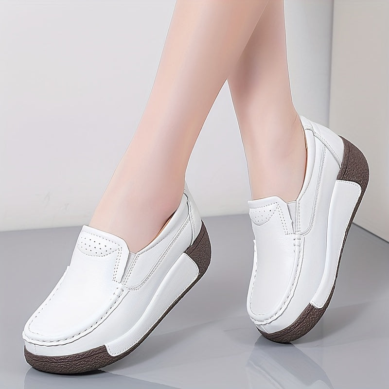 Women's Wedge Loafers Leather Comfortable and Elegant Shoes