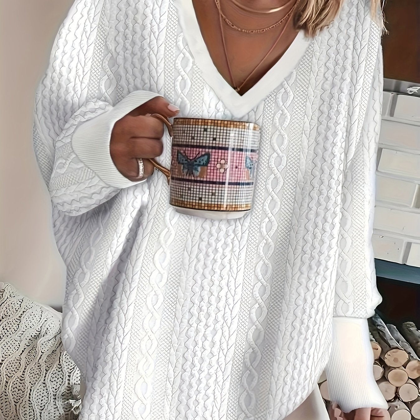 Women's Knitted Solid Color Round Neck Plus Size Top