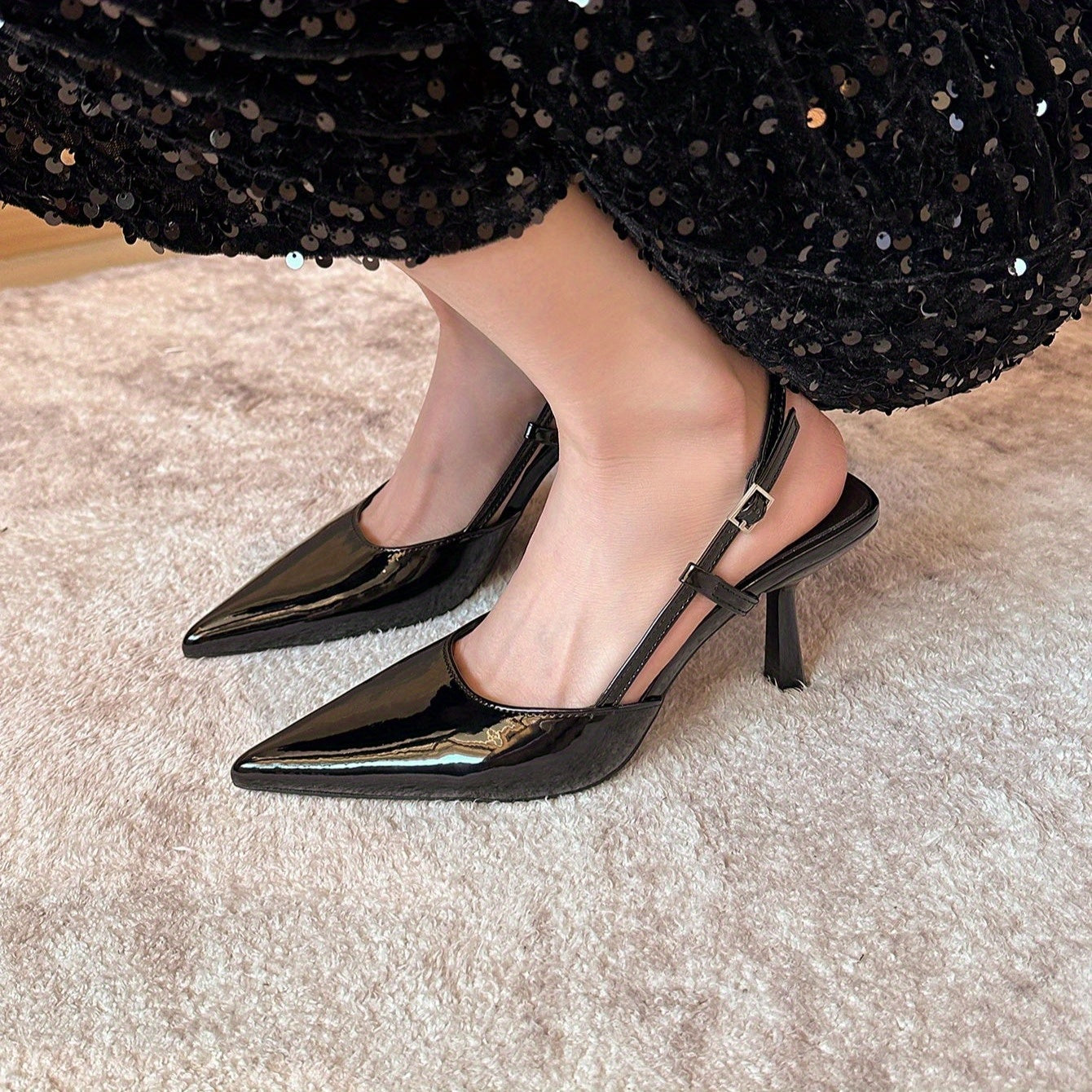 Women's Pointed Toe Stiletto Heels in Red Glossy PU for Formal and Party Wear