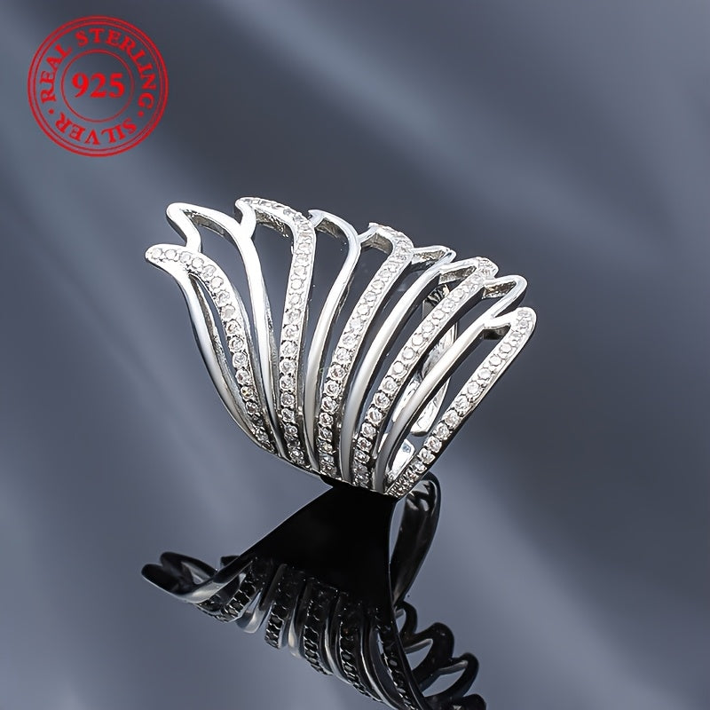 Women's Silver Open Ring with Angel Wings and Synthetic Zirconia