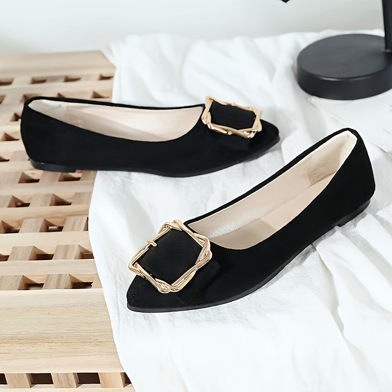Women's Slip-On Pointed Toe Flats with Metal Accents and Cushioned Insole