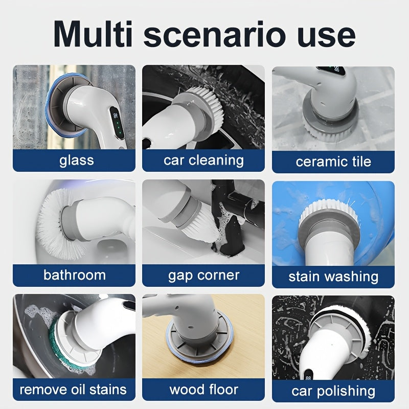 9-in-1 Multi-Functional Cleaning Brush with Adjustable Speed and Rechargeable Battery