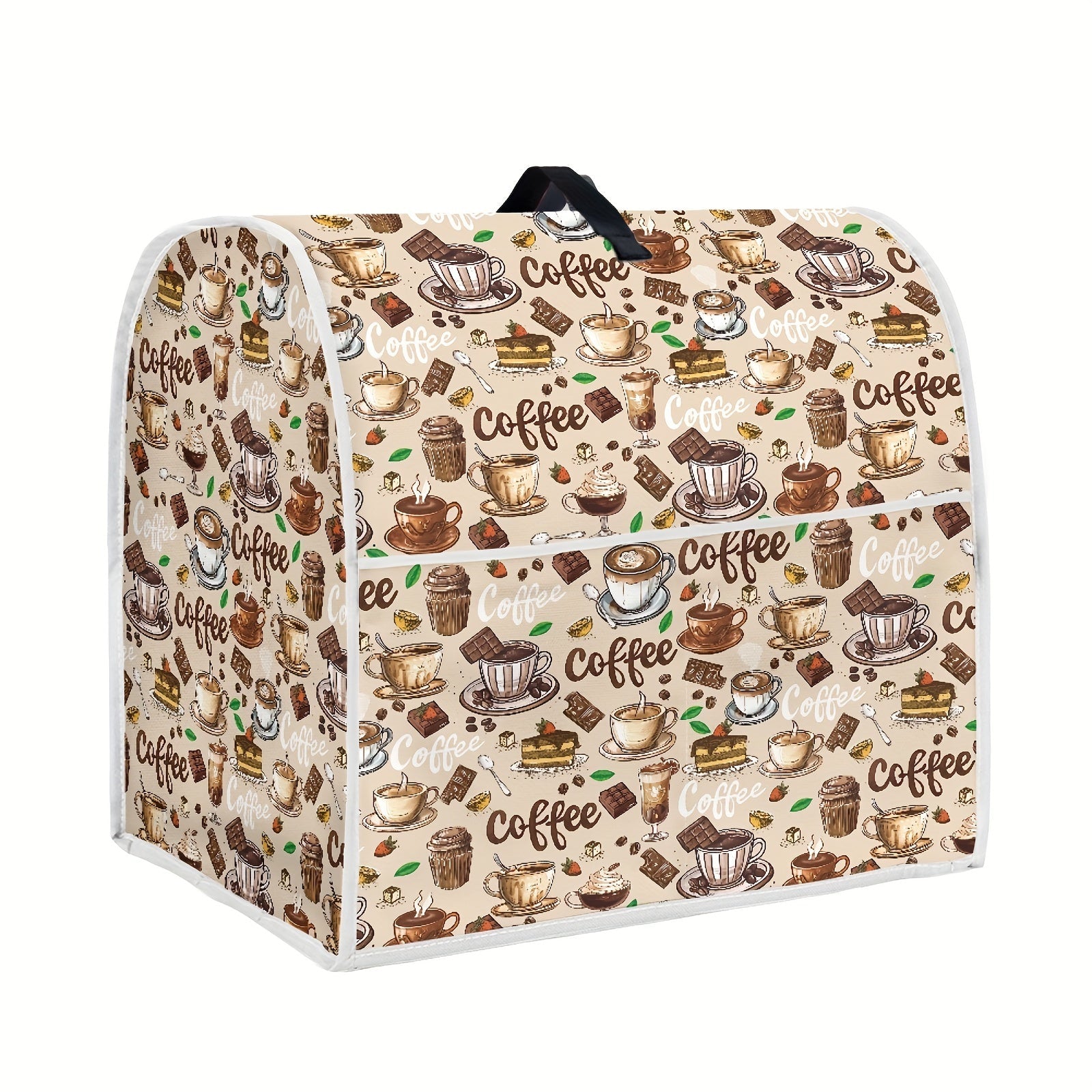 Coffee-Themed Stand Mixer Cover Dustproof Protective Kitchen Appliance Cover with Pockets