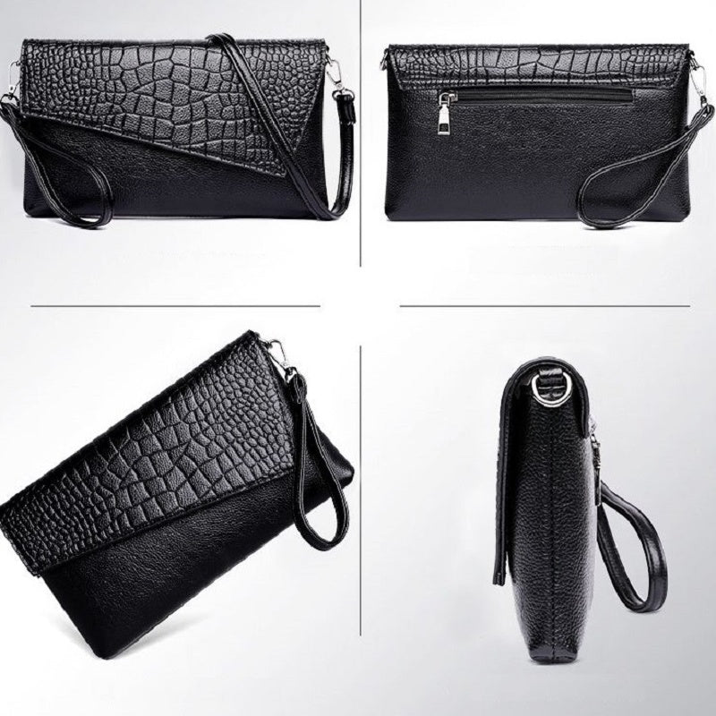 Women's Crocodile Pattern Crossbody Bag and Clutch with Phone Wallet Black PU Urban Style