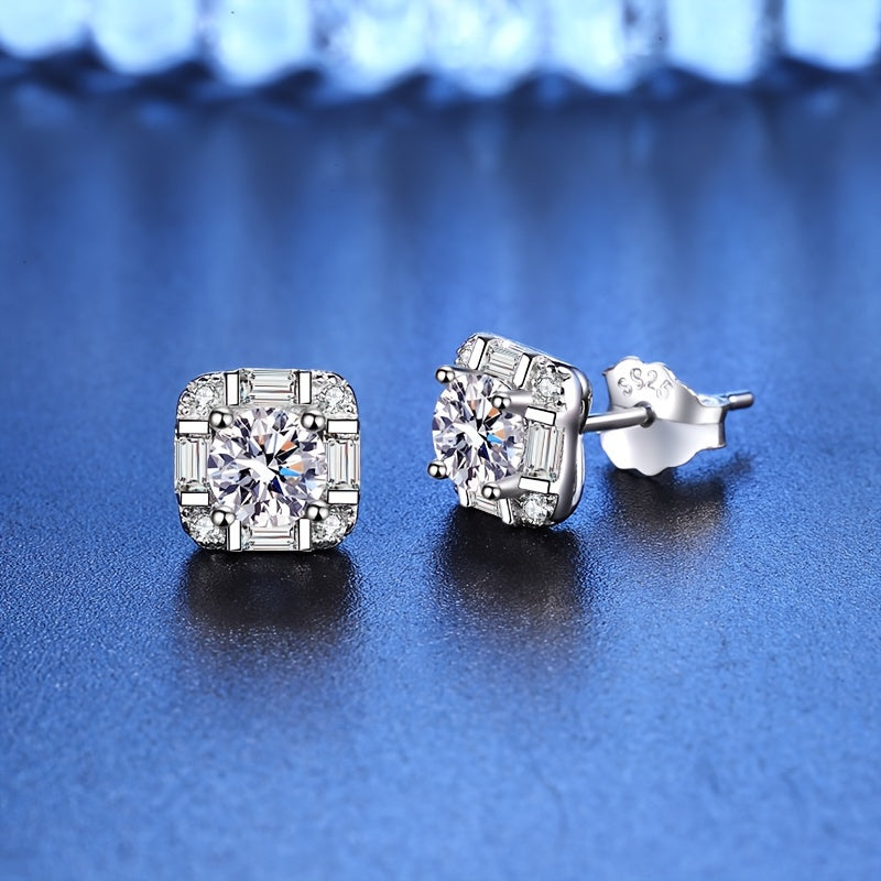 Silver Plated Jewelry Set with Moissanite Birthstone Pendant and Stud Earrings for Women