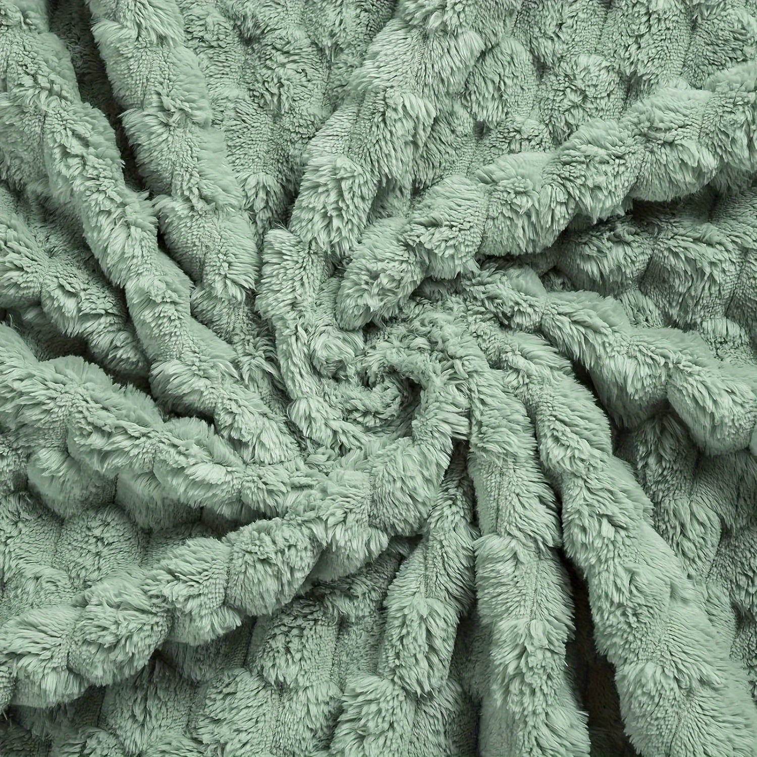 Lightweight Sage Green Fleece Throw Blanket 300gsm Cozy 3D Clouds Jacquard