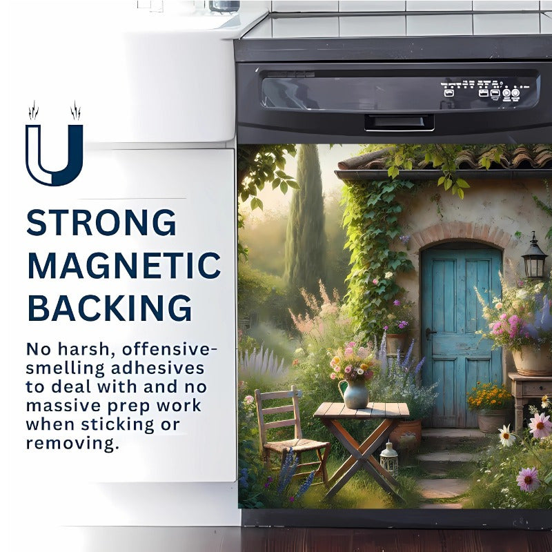 Bahor mavzusidagi idish yuvish mashinasi magnit qopqog'i, 58x65 sm, elektrsiz oshxona jihozlari bezagi, paratsiz, bahor bog'i manzarasini o'z ichiga oladi.