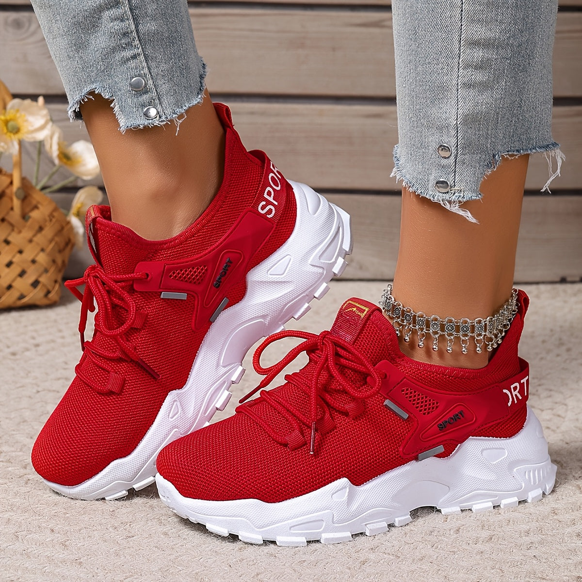 Women's Breathable Knit Sneakers Lightweight Casual Low-Top Running Shoes