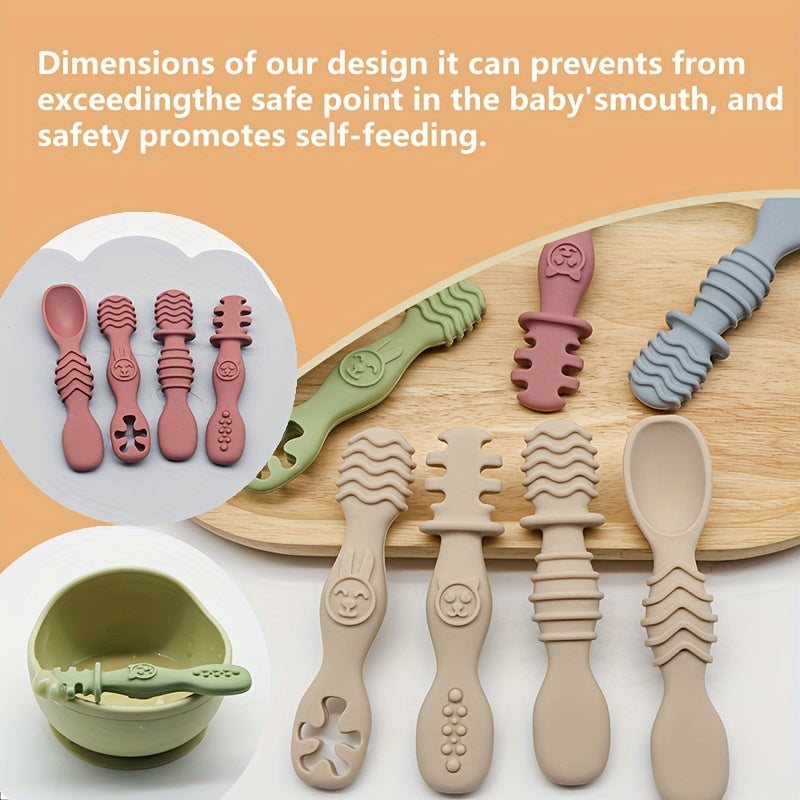 4-Piece Silicone Baby Spoon Set Soft-Tip BPA-Free Dishwasher Safe for Children 6 Months+