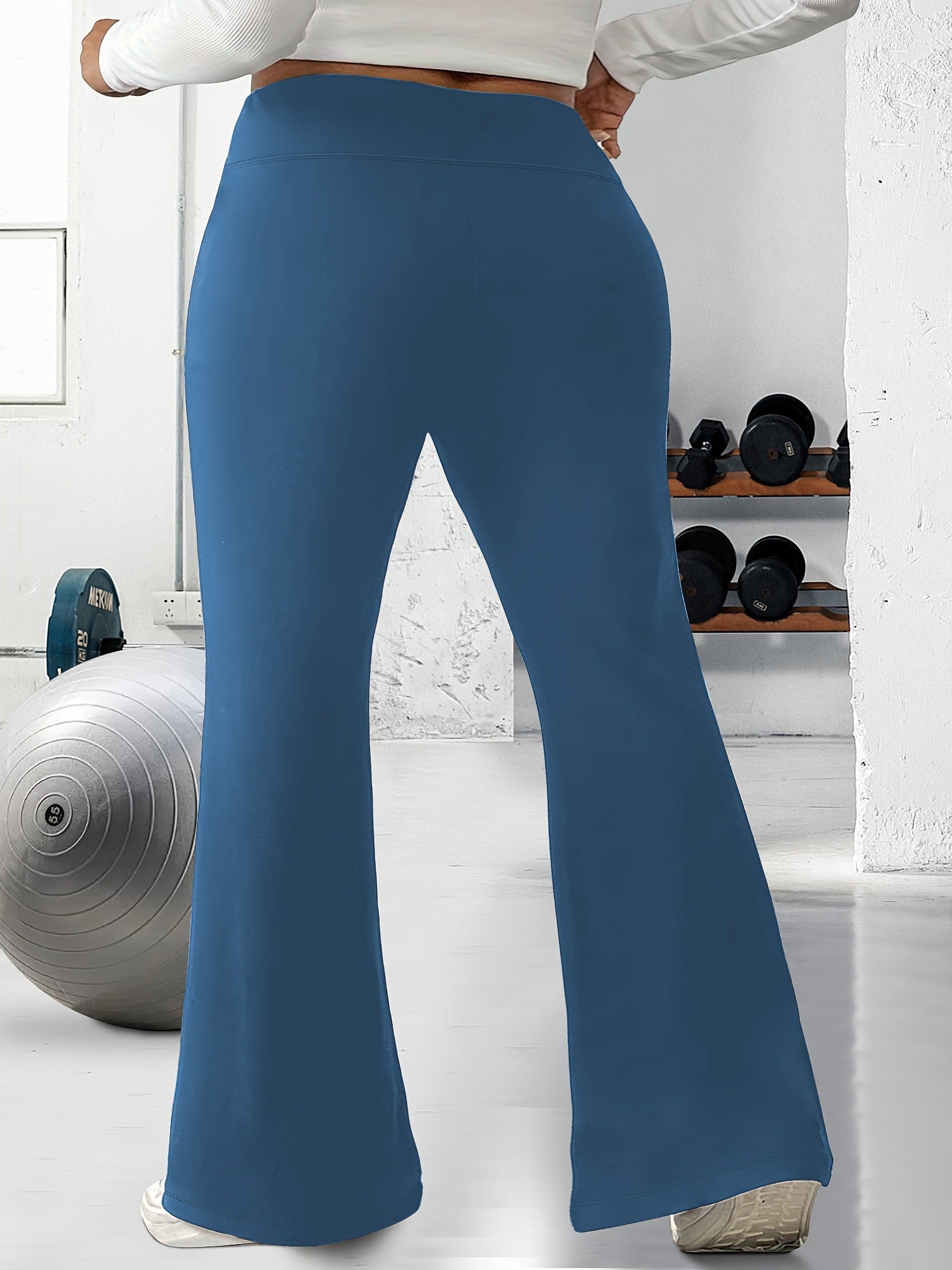 Plus Size High-Waisted Flared Pants Stretchy Solid Color All-Season Women's Trousers