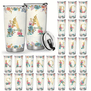 20oz Stainless Steel Tumbler with Monogram Floral Design Leak Proof Lid for Outdoor Use