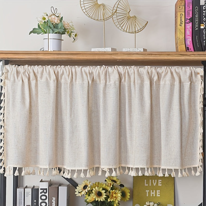 Coffee Tassel Lace Curtain with Rod Pocket for Living Room Bedroom Kitchen