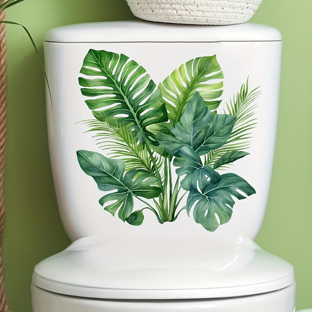 Pegatinas decorativas para plantas verdes en el baño, resistentes al agua, removibles, para cubiertas de inodoro, adhesivos decorativos
