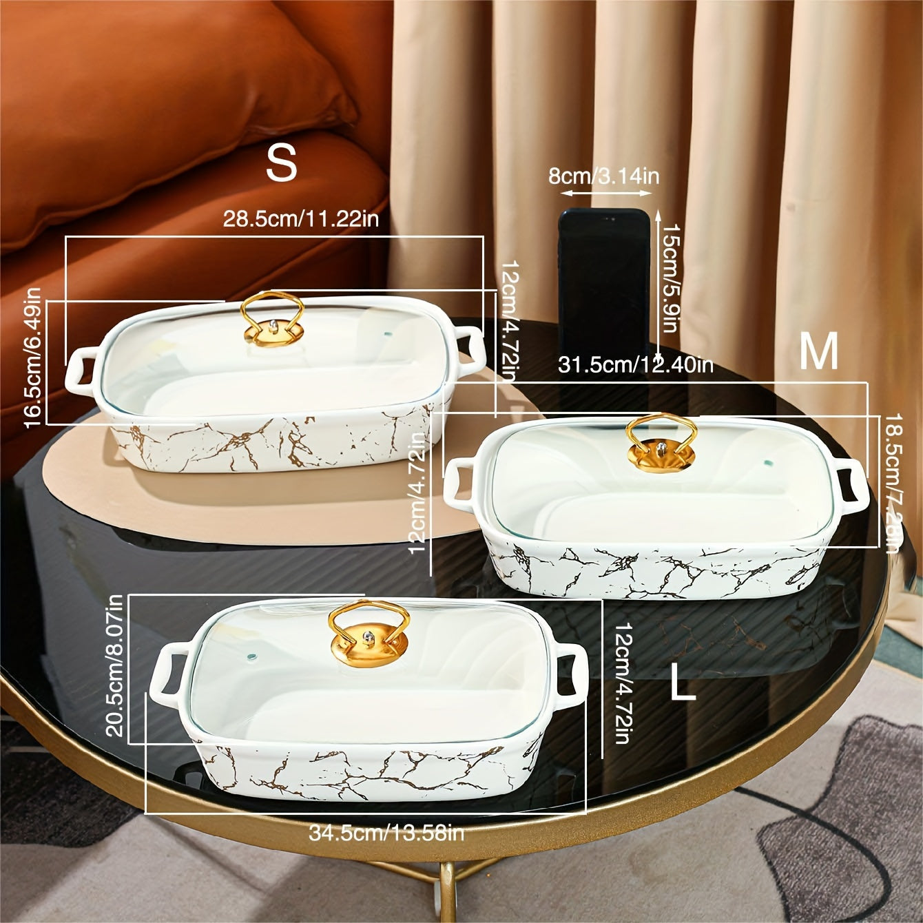 Elegant Marble Ceramic Serving Platter Set with Lid for Snacks and Parties