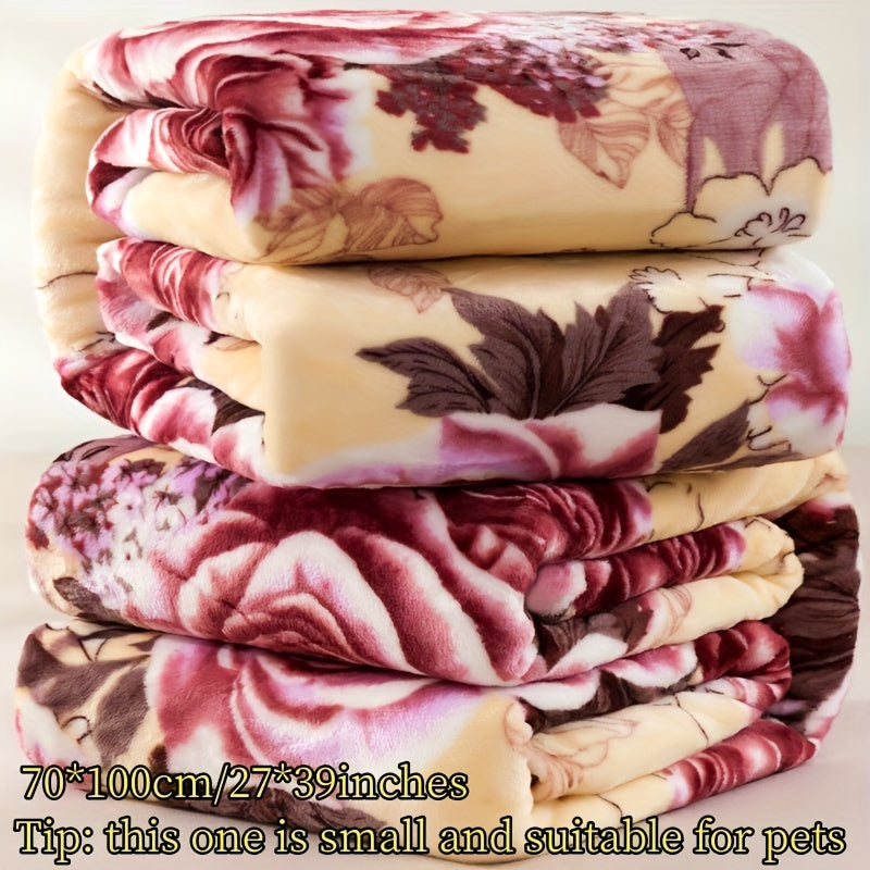 Floral Patterned Flannel Fleece Throw Blanket for Sofa Bed Camping All Seasons