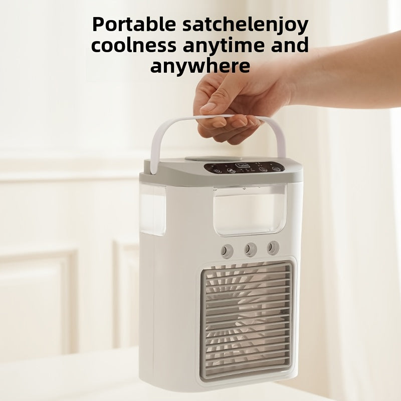 Portable USB Desktop Fan Air Cooler with 3 Speeds, 3 Mist Levels, 7 LED Lights, Rechargeable 1200mAh Battery