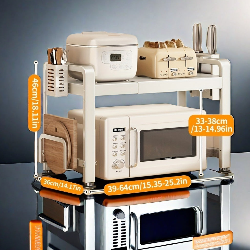 Kuchka uchun sozlanadigan mikroto'lqinli pech uchun turar joy va asboblar uchun tutqich bilan ta'minlangan stol usti stand