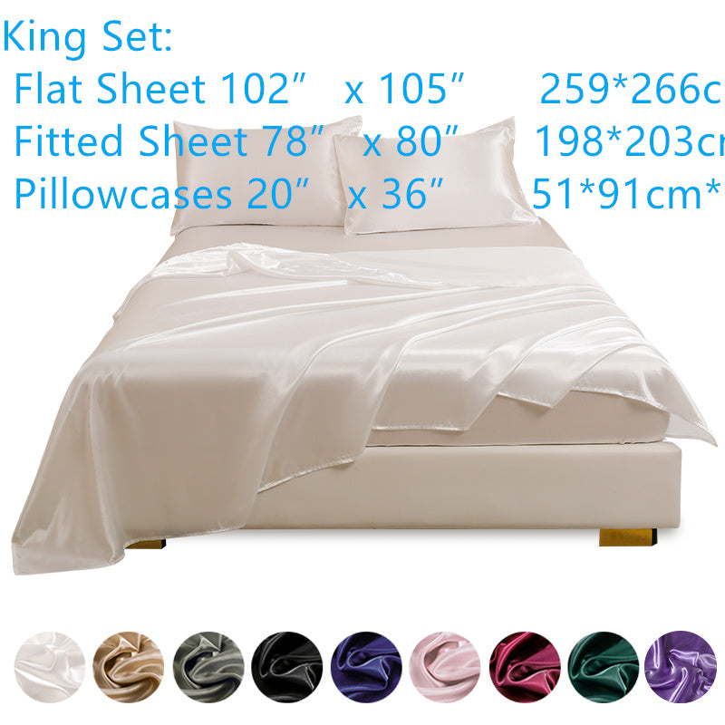 Juego de 4 sábanas de satén para ropa de cama incluye sábana superior, sábana ajustable y fundas de almohada, lujoso dormitorio, habitación de invitados