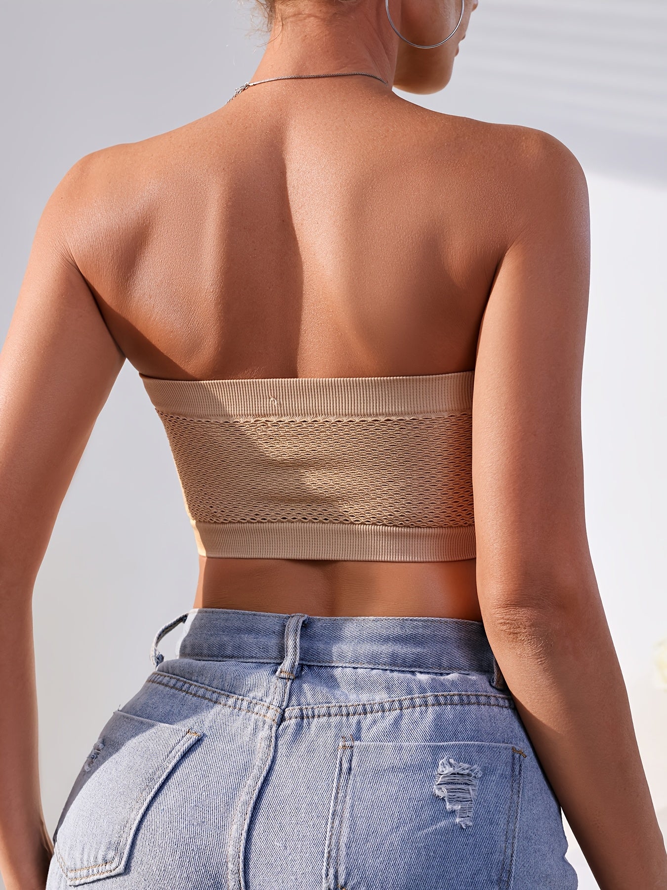 Women's Mesh Bandeau Tube Bra 3-Pack Non-Slip Seamless Plus Size