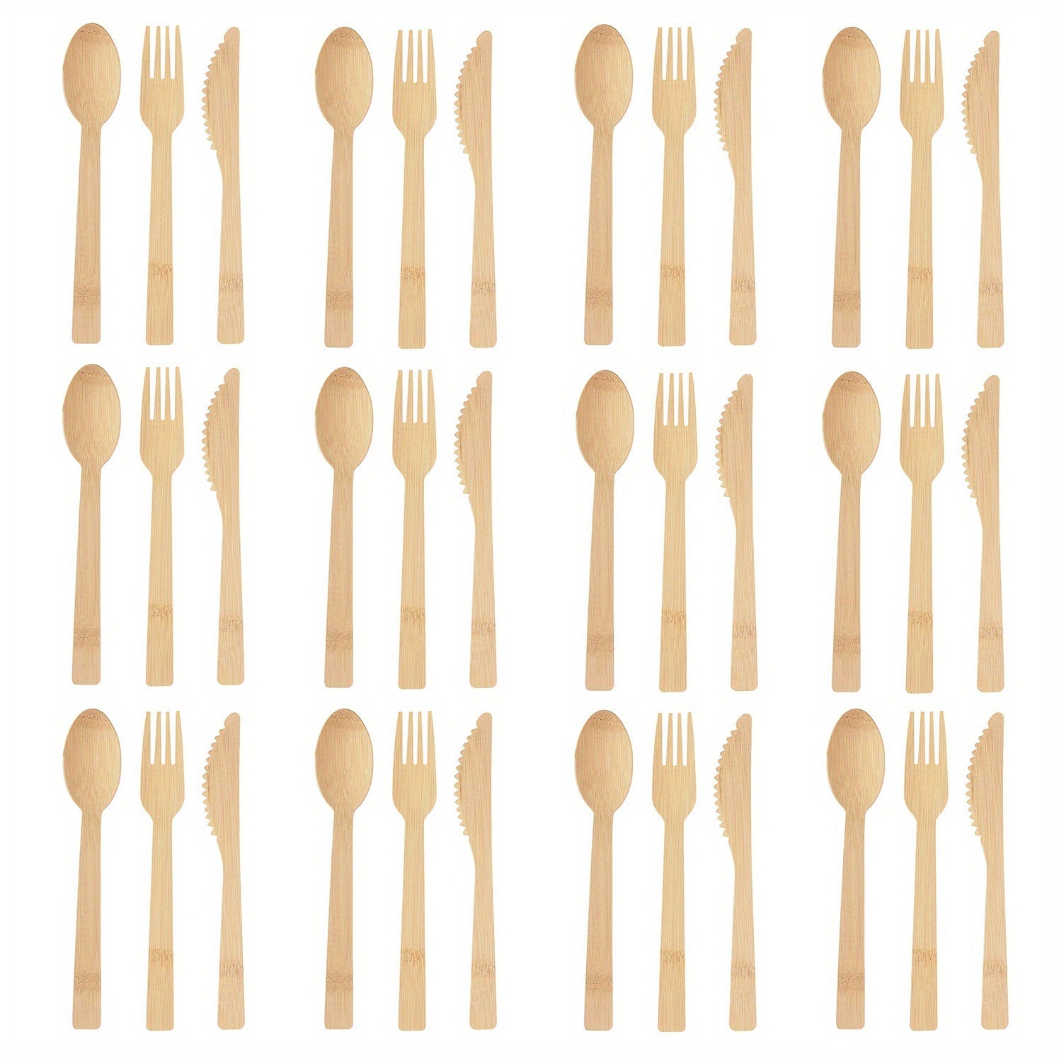 Juego de cubiertos de bambú premium de 24 o 36 piezas, cuchillos, tenedores y cucharas desechables