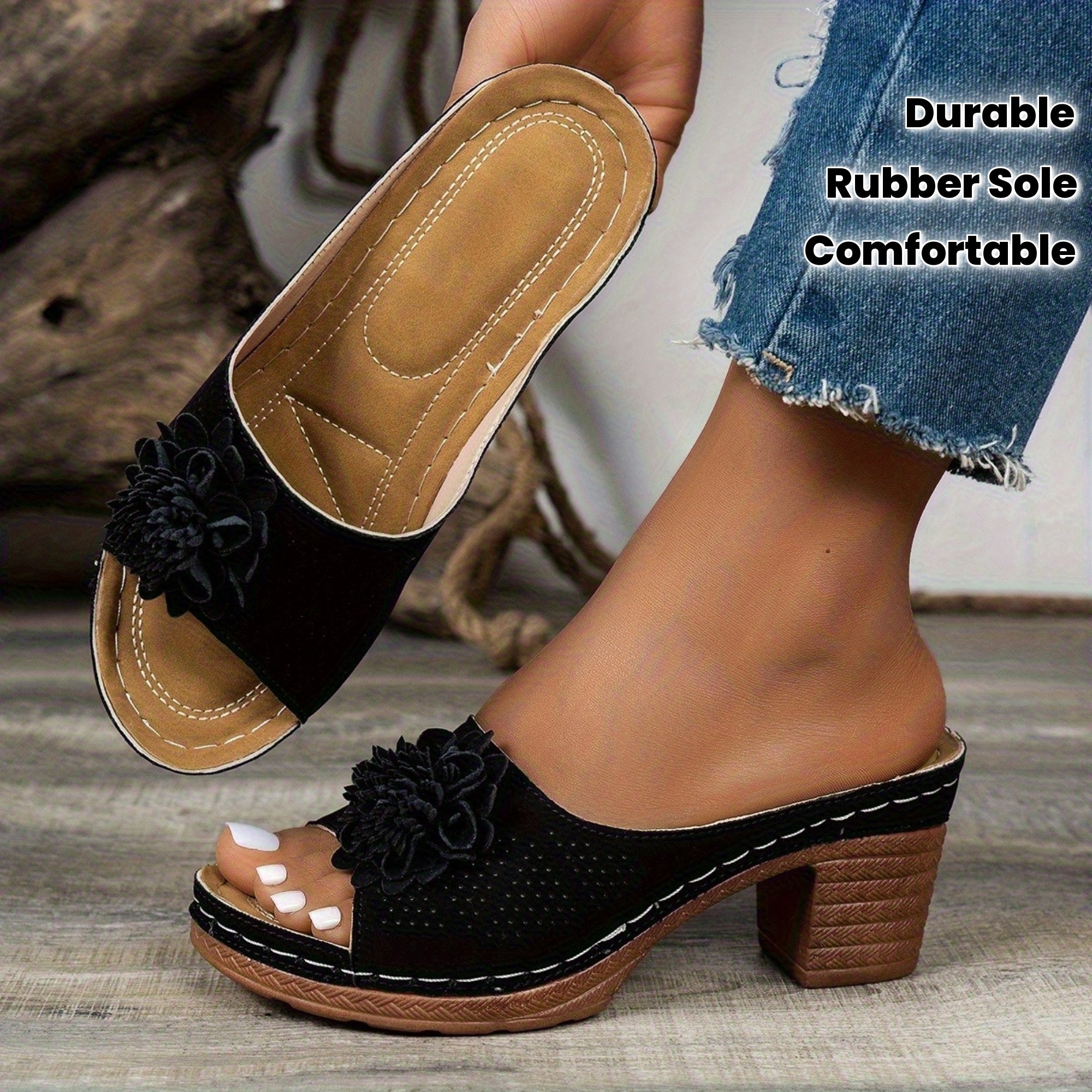 Women’s Beige Floral High Heel Sandals Open-Toe Wedding Party Shoes