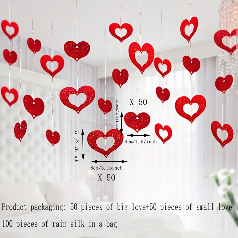200 Red Heart Sequin Hanging Decorations for Valentine's Day Weddings Parties