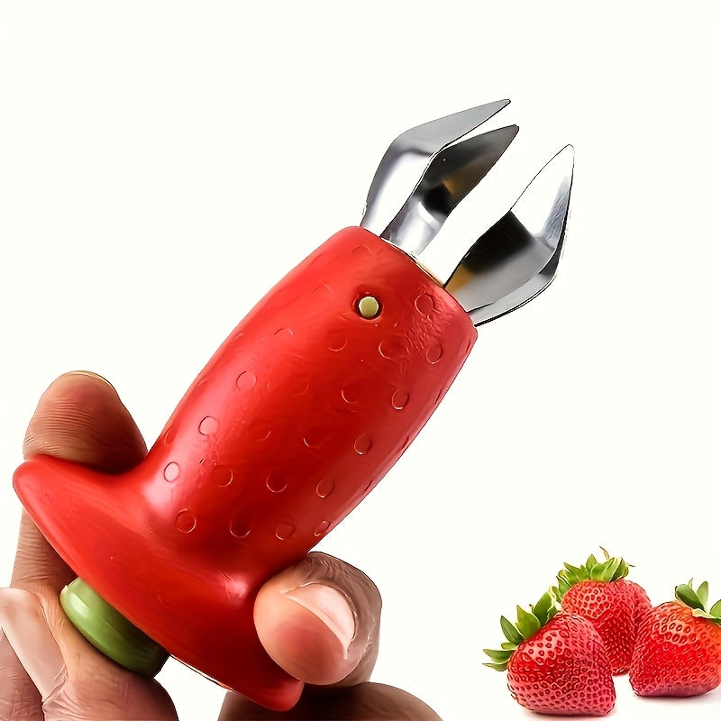 Stainless Steel Strawberry Huller Tool Red Handle Easy Stem Removal