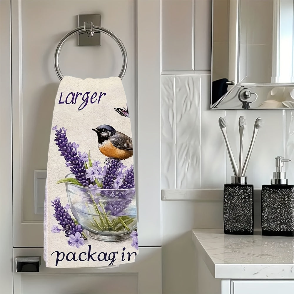 Lavender Kitchen Towels Set with Birds and Butterflies, Highly Absorbent, 16x24 Inches