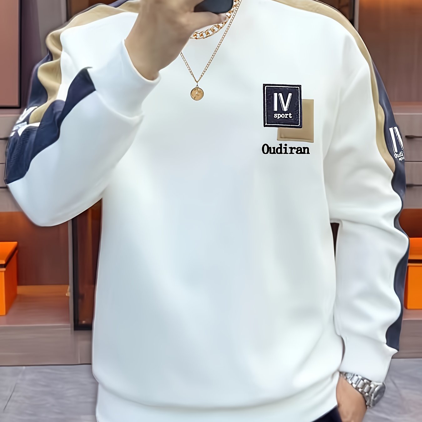 Ayollar uchun rang blokli krujkali kofta, uzun qoʻl, kundalik, pullover, polyester aralashmasi, kuz bahor