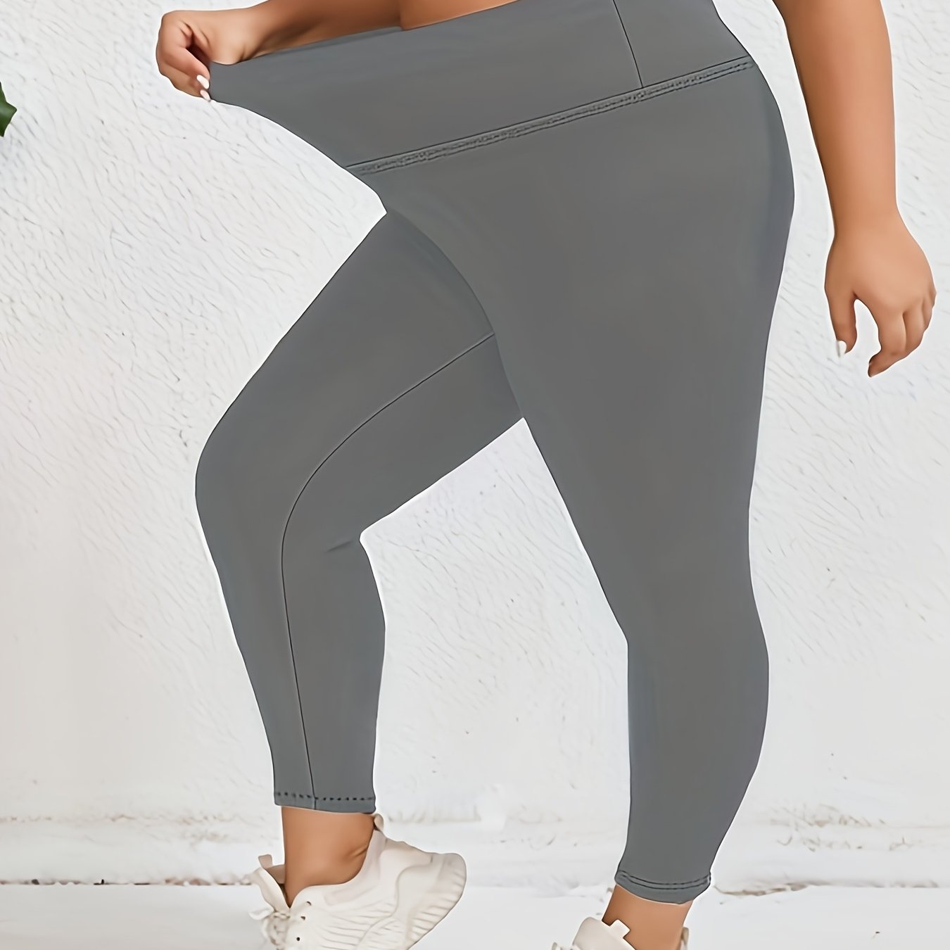 Leggings de control de cintura alta para levantar glúteos para mujer gris talla plus para entrenamiento
