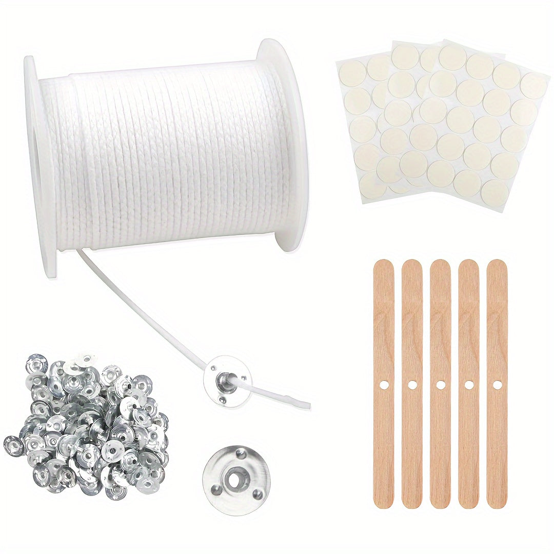 6100cm Natural Candle Wicks Set with 100 Holders for DIY Candle Making