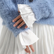 Women's White Sleeve Accessories with Ruffles and Trumpet-Shaped Design