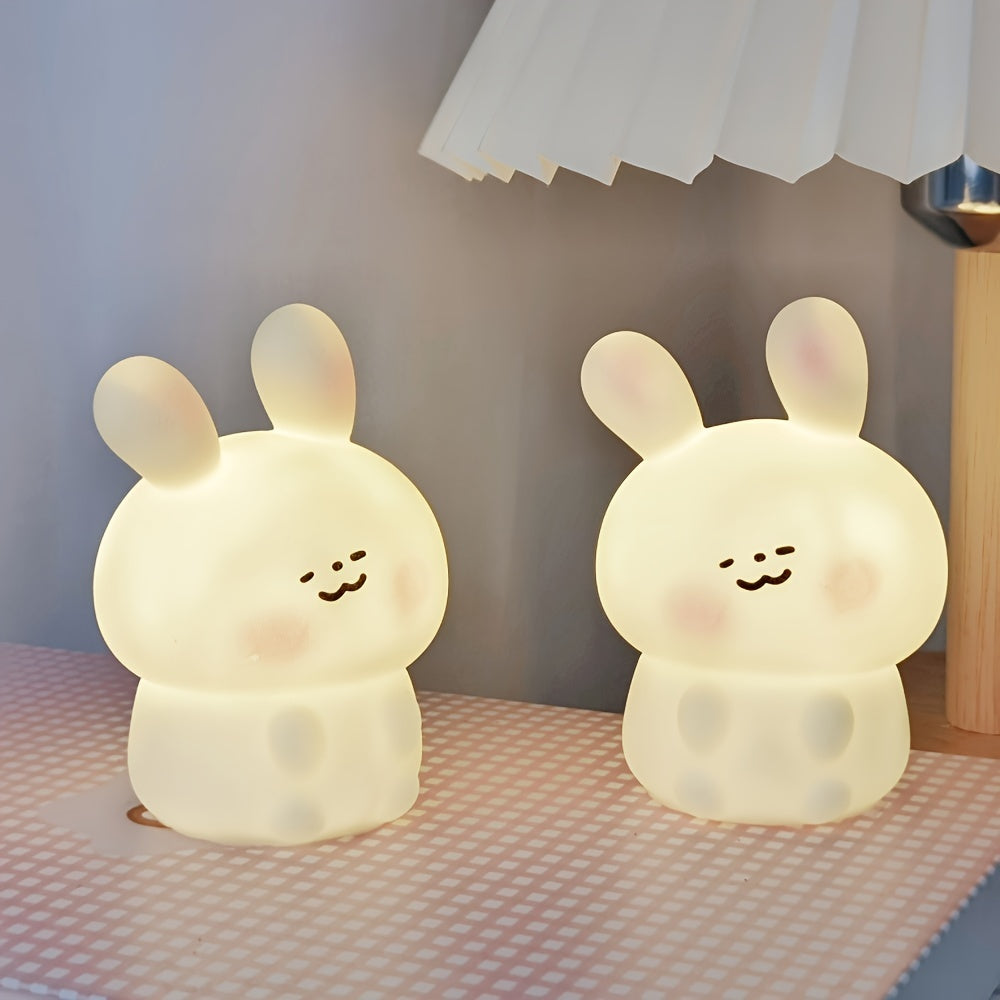 Figurita decorativa luminosa Blush Rabbit para escritorio, de PVC blanco, alimentada por batería
