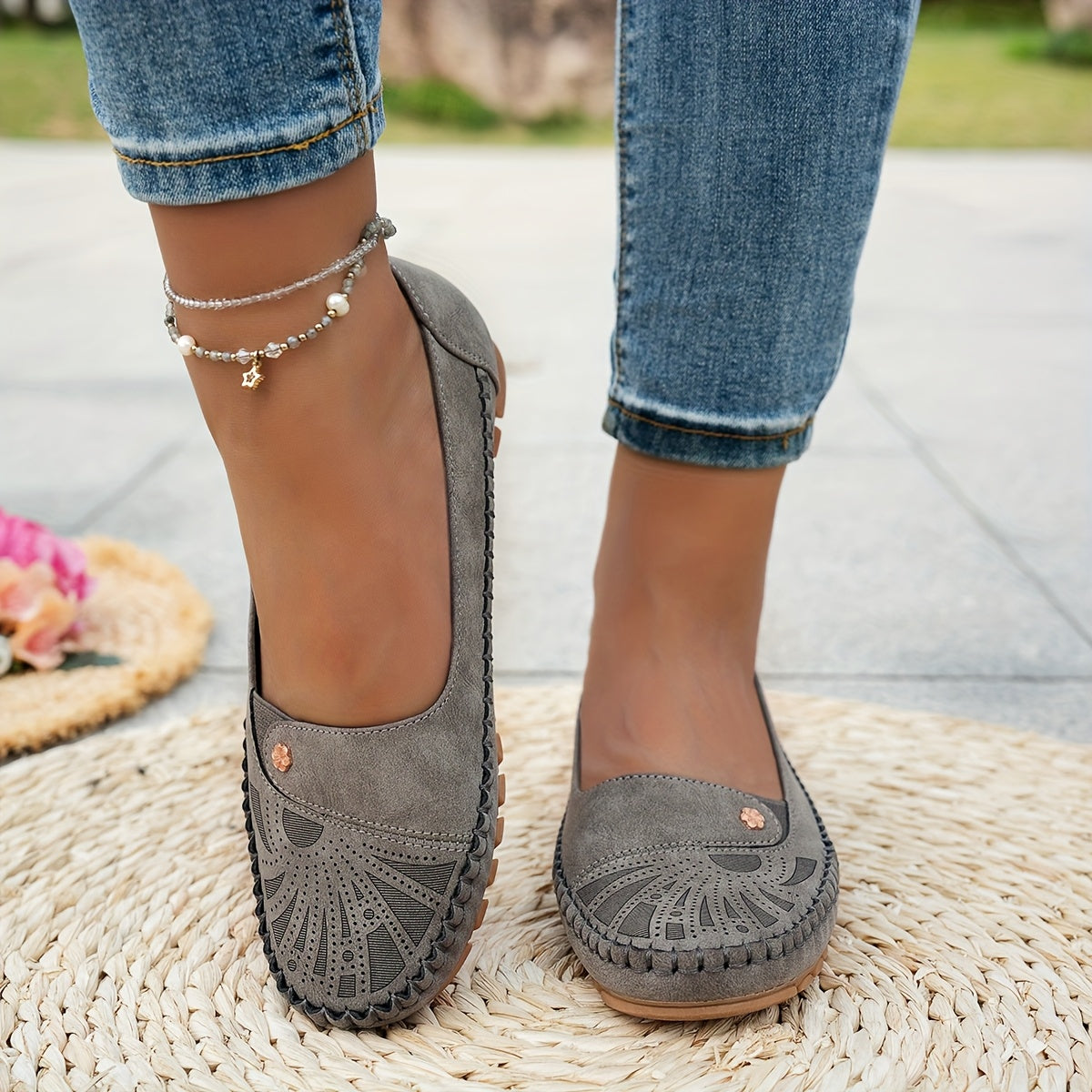 Women's Vintage Floral Lace-Up Flats Casual Comfortable All-Season Shoes