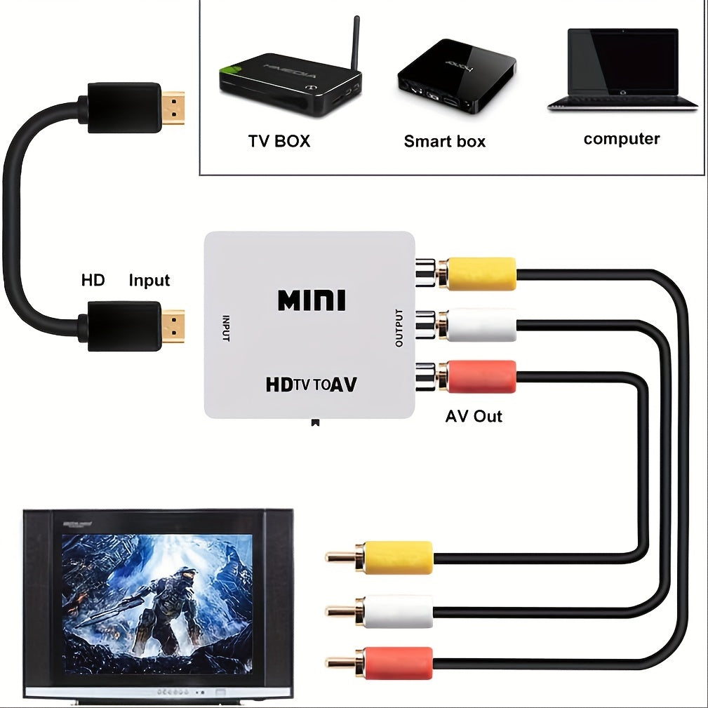 1080P RCA Adapter with USB Charging for PC Laptop HDTV DVD PAL NTSC Composite Video Audio White