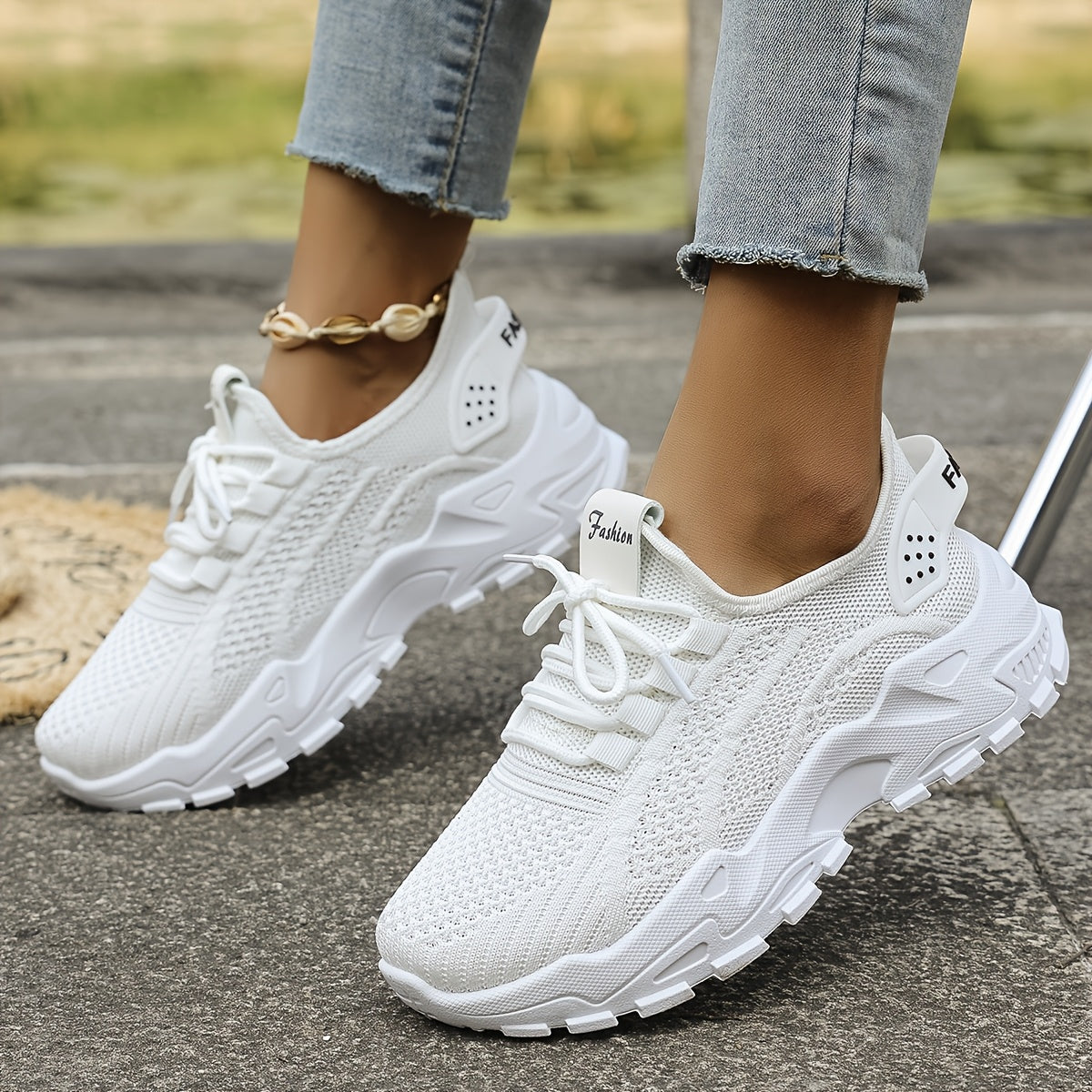 Women's Breathable Knitted Loafers Slip-On Casual Shoes with Thick Soles