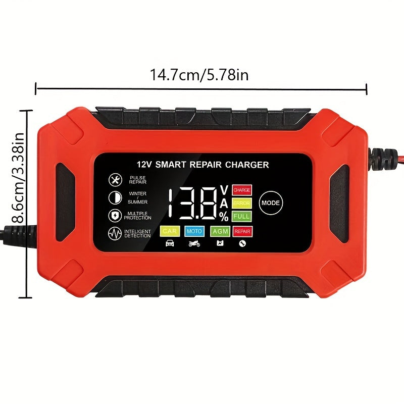Умное зарядное устройство для аккумуляторов 12В 6А для автомобилей и мотоциклов, свинцово-кислотное, с цифровым дисплеем