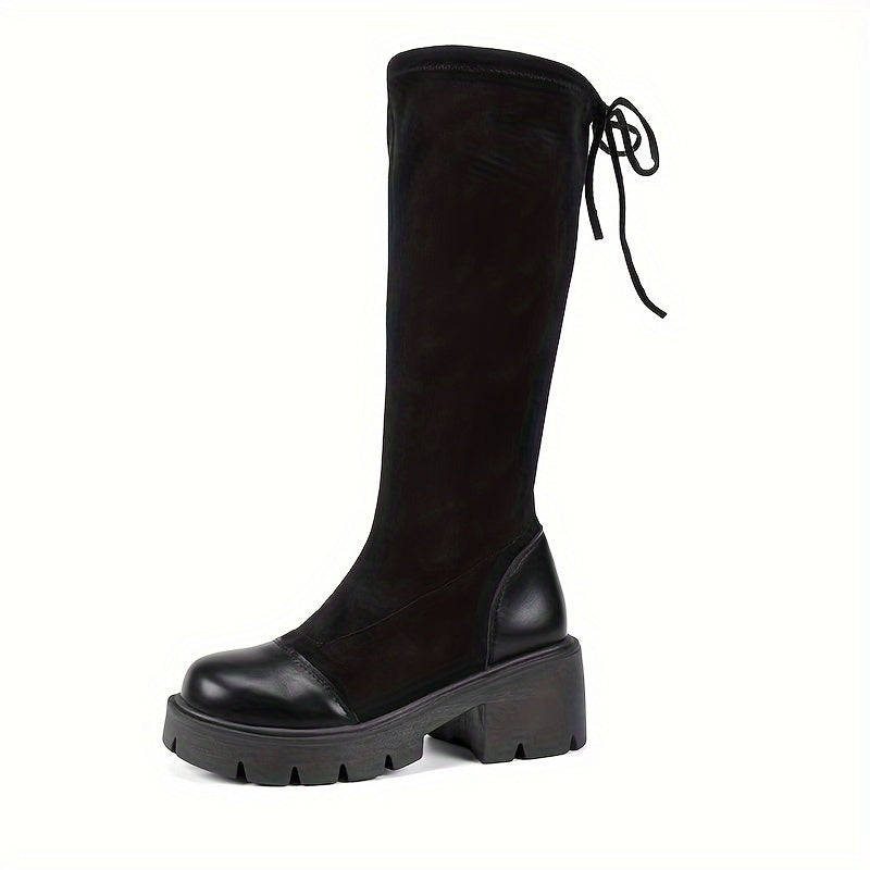 Ayollar uchun vintage uslubidagi blok poyafzalli otliq poyabzal, charm ko'rinishida, kuz-qish mavsumiga