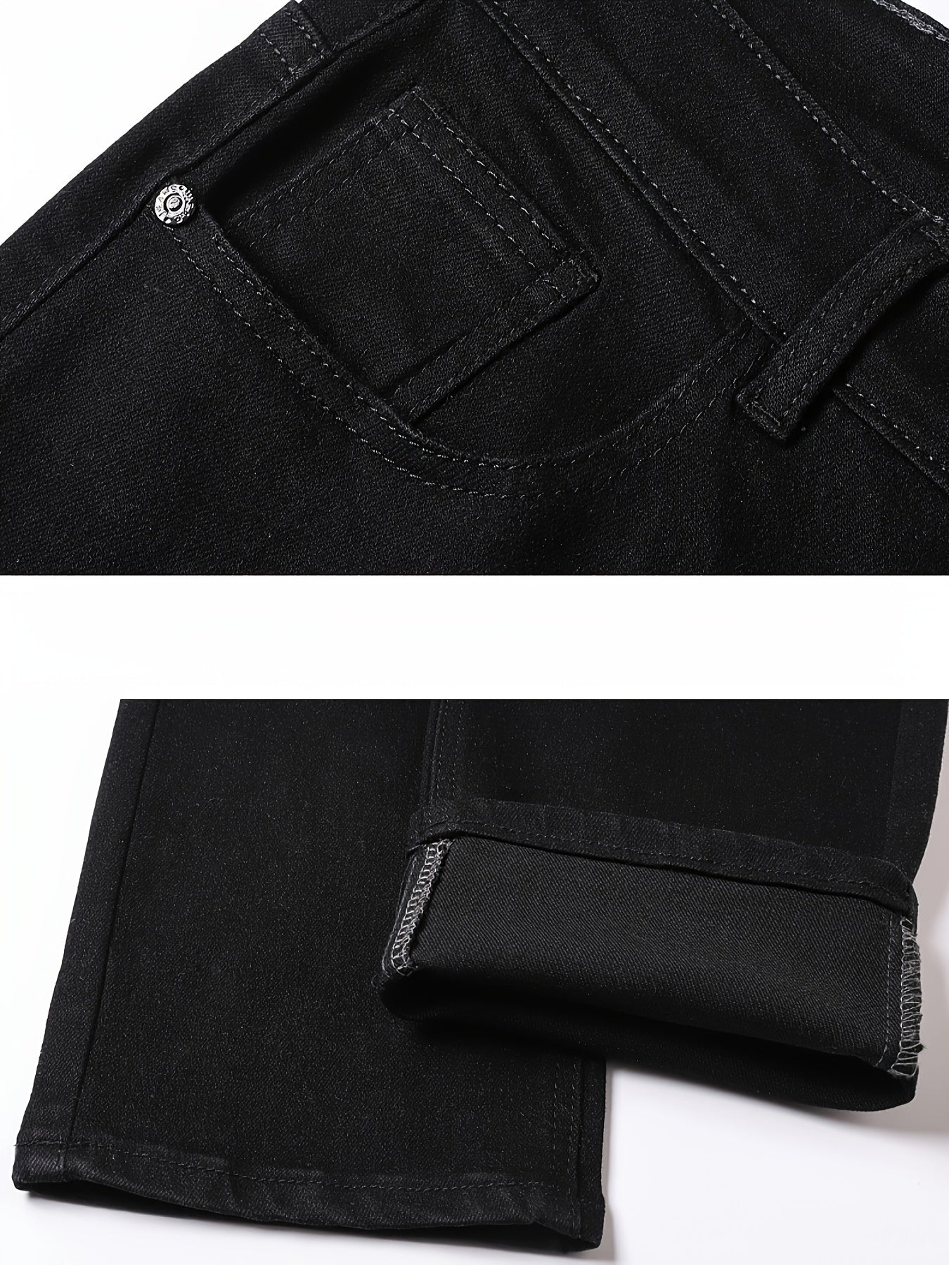 Jeans de mezclilla ajustados para hombre, de tela elástica, negros, de tiro medio, casuales, para todas las estaciones