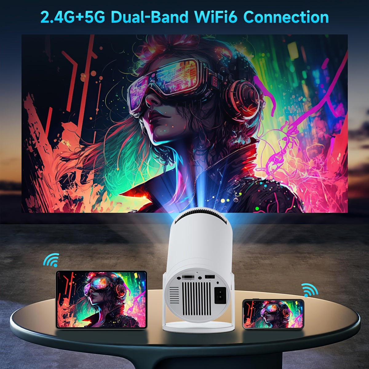 Mini Projector with WiFi 6 and 1080P Video Encoding for Home Theater