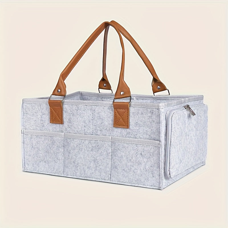 Light Grey Diaper Bag for Moms with Zipper Closure and Foldable Design