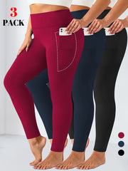 Women High Waist Tummy Control Yoga Leggings with Pockets Black 9/10 Length