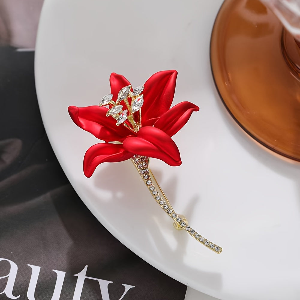 Red Flower Brooch Pins Set for Women Alloy Stylish Daily Wear Accessories
