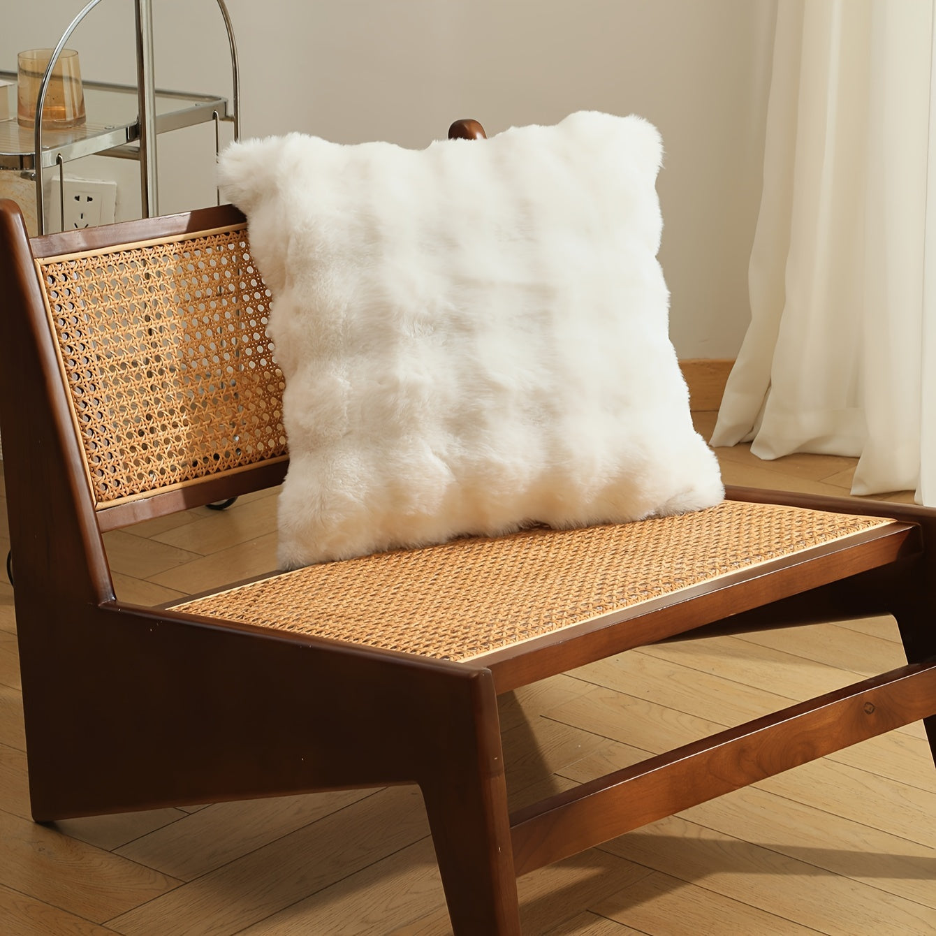 Two-Tone Rabbit Fur Plush Pillow Cover Zippered Sofa Cushion Case for Living Room