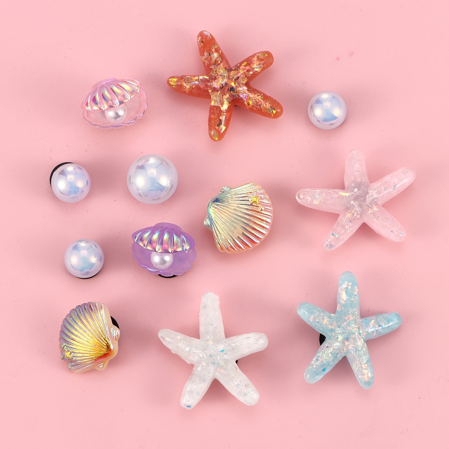 Girls Resin Shoe Charms 12 Pcs Butterfly Starfish Seashells Pearl Accessories