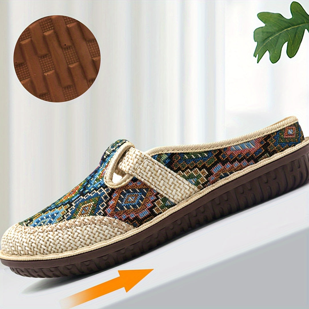 Women's Colorful Geometric Print Casual Slip-On Mules Lightweight Shoes