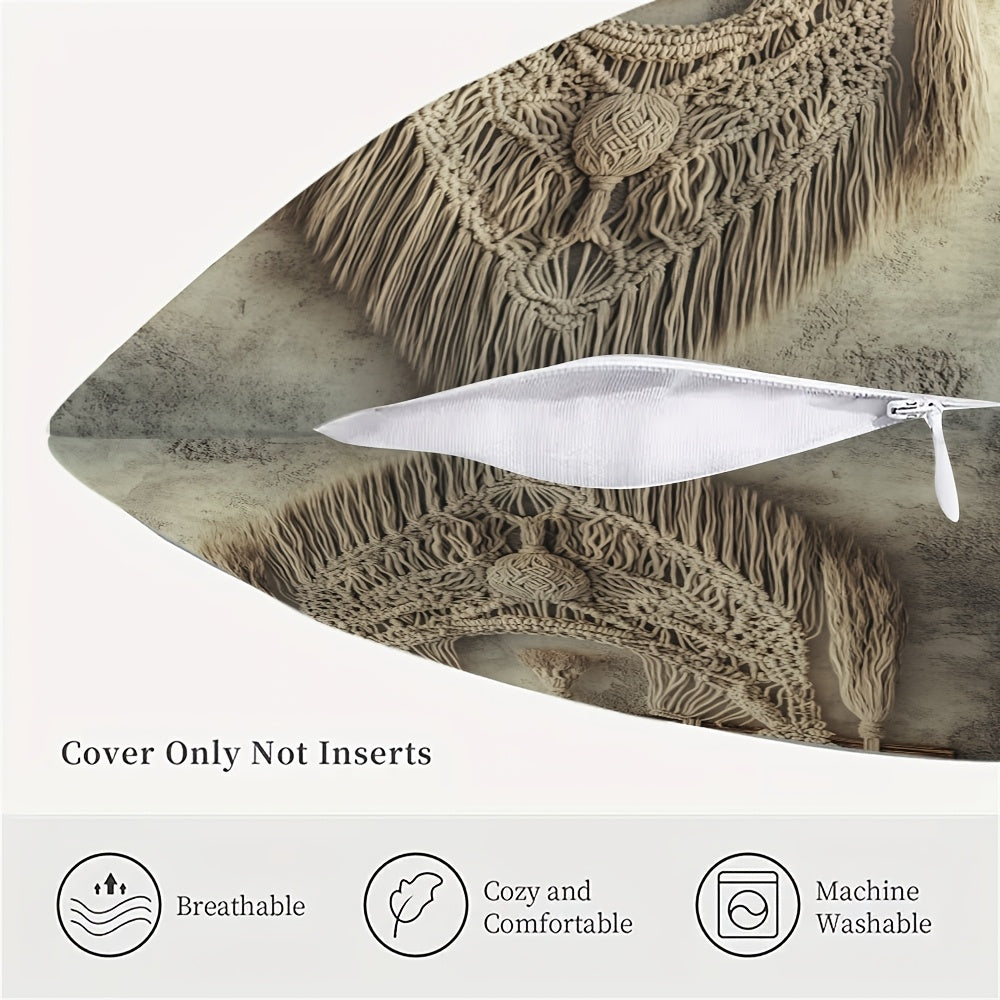 Fringe Throw Pillow Cover Zippered Washable Decorative for Holiday and Office