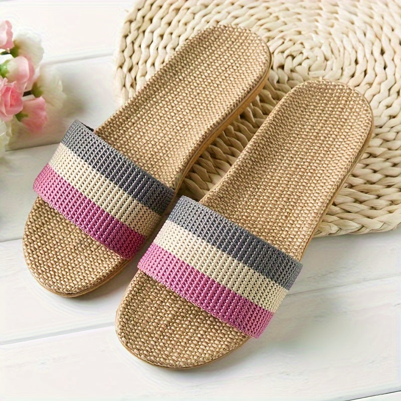 Women's Colorblock Linen Slip-On House Slippers Lightweight Breathable